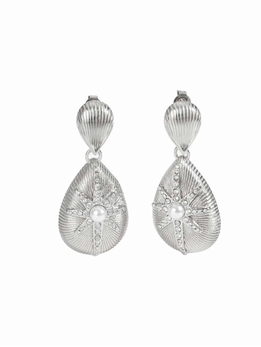 Teardrop Starburst Drop Earrings with Pearl Accents NWT Gold Plated PVD